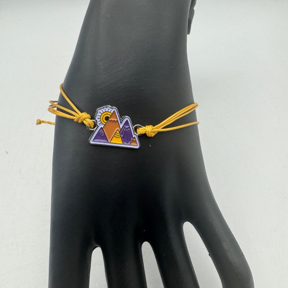 Adjustable Mountain Charm Bracelet Yellow Cord  Nature Inspired